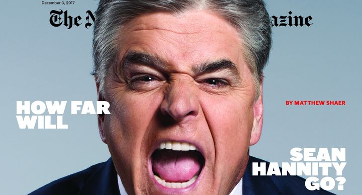 Part of the cover of the New York Times Magazine featuring Sean Hannity. 