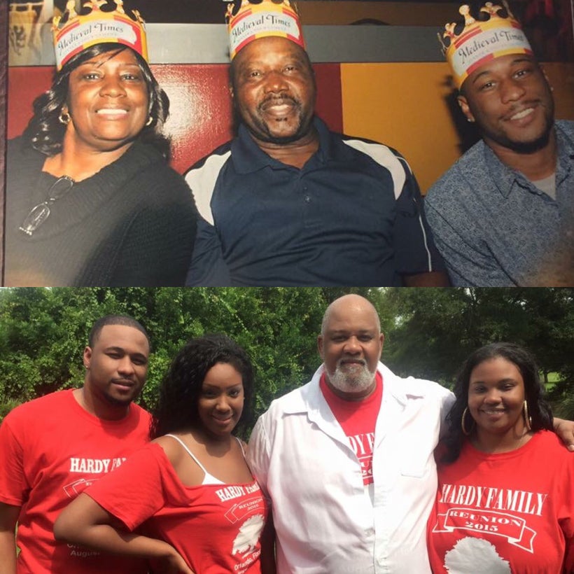 The Blended Family: Top Row: L-R: Jason with his mother, Wanda Sloan, and his stepfather, George Sloan, Sr.); Bottom Row: L-R