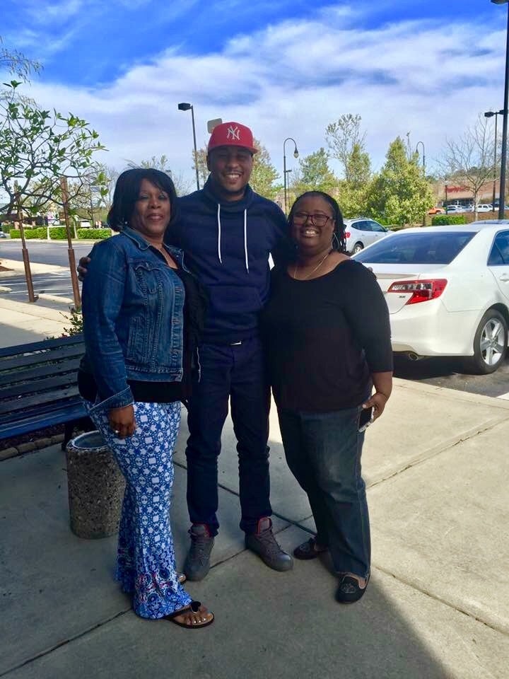 Jason Hardy with (l-r) Deborah Bryant and mentor, Freda Battle in 2016.