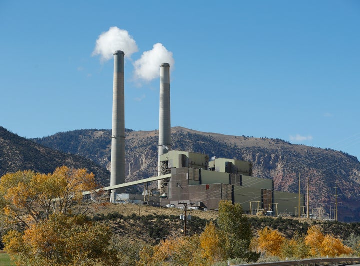 Smokestacks at PacifiCorp's coal-fired power plant outside Huntington, Utah.