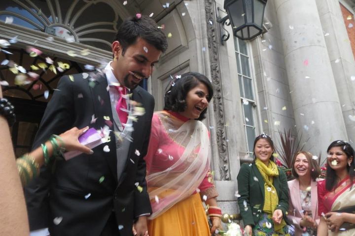 Satbir and Gitanjali Singh on their wedding day in London in 2014