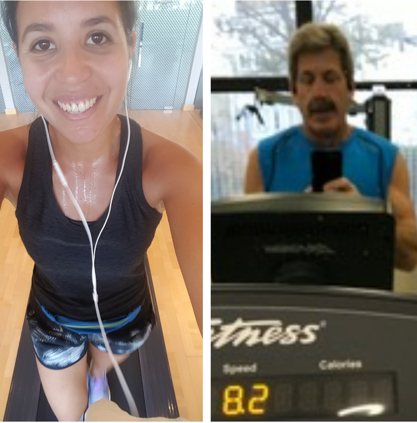 Judith Landgren and Les Abend working out with Aaptiv app