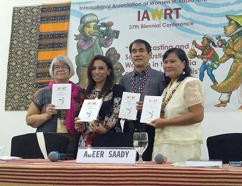 Screen shot of Abeer Saady (second from left) launching her book