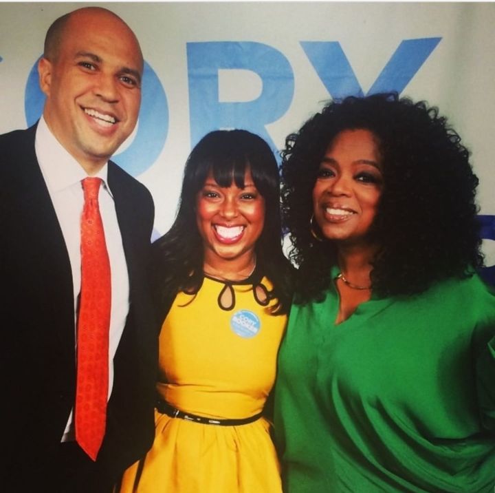 Dreena Whitfield with former boss, then Mayor Cory Booker and Oprah Winfrey at a local fundraiser