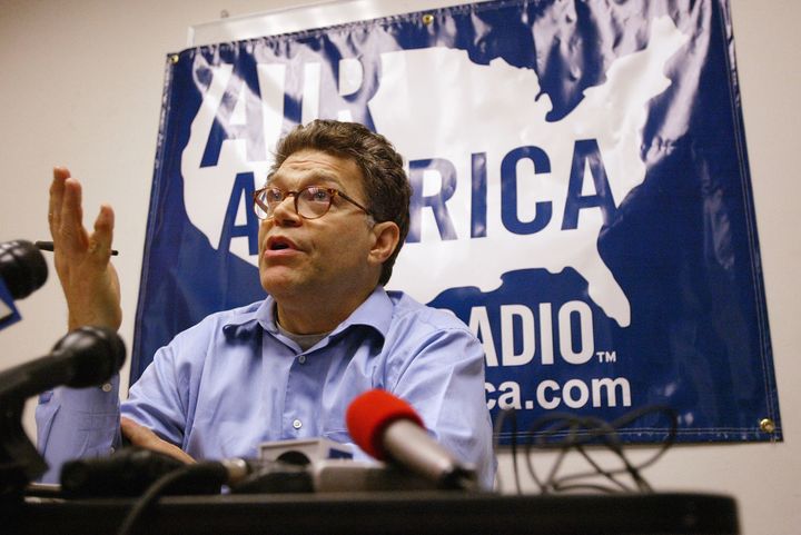 A woman, speaking anonymously to Jezebel, said Franken, seen here in 2004, tried to kiss her while onstage for his show on Air America Radio.
