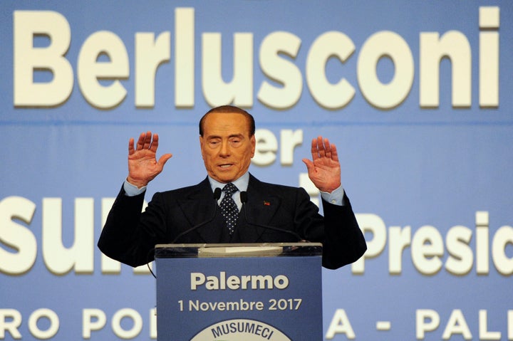 Forza Italia party leader Silvio Berlusconi gestures during a rally for the regional election in Palermo, Italy, November 1,