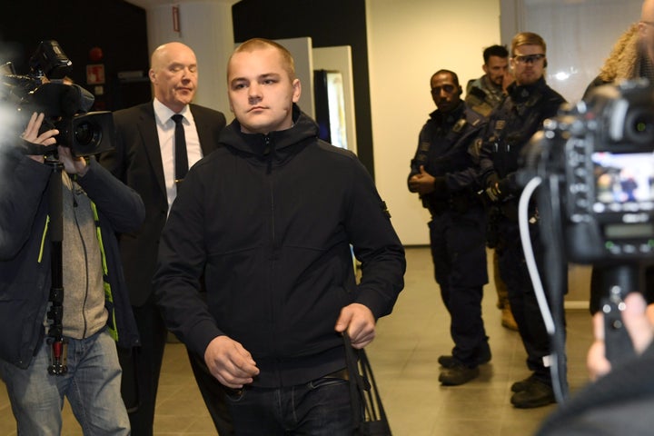 Jesse Torniainen, a member of the Nordic Resistance Movement, pictured in a Finnish court after he kicked a man in the c
