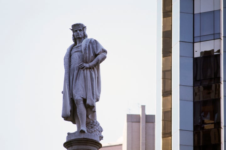 A monument to Christopher Columbus in Manhattan.