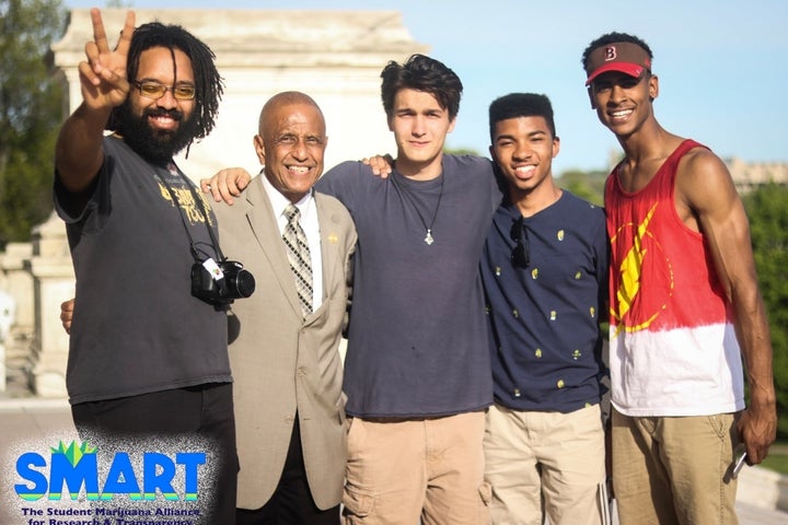 <p>Nadir Pearson (R) and his SMART team at the Rhode Island Legalization Rally</p>