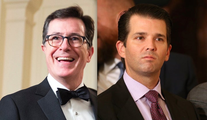 Stephen Colbert, left, roasted Donald Trump Jr. over an old tweet on sexual harassment.
