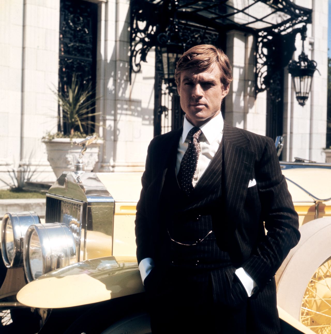 American actor Robert Redford on the set of The Great Gatsby based on the novel by F. Scott Fitzgerald, and directed by British Jack Clayton