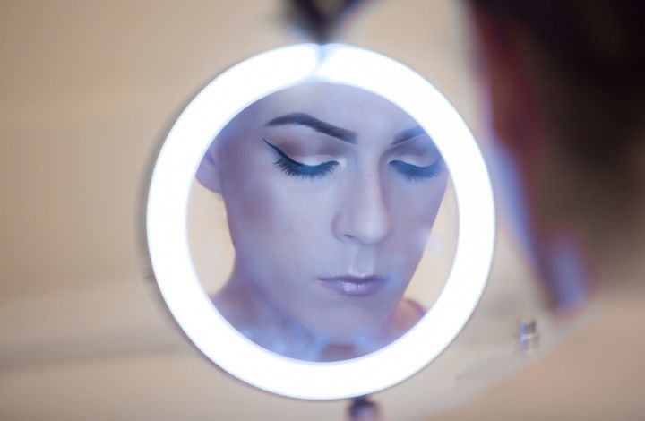 Samantha, a professional make-up artist from Essex, prepares for the Miss Transgender UK 2017 final in Brighton on 24 November 2017.