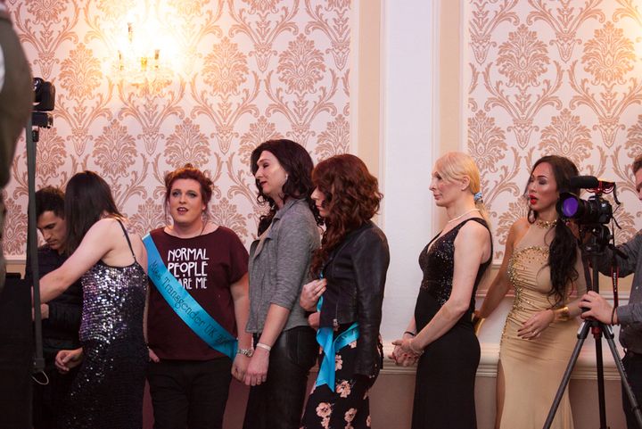 Backstage before the kick-off of Miss Transgender UK 2017. There are five finalists.