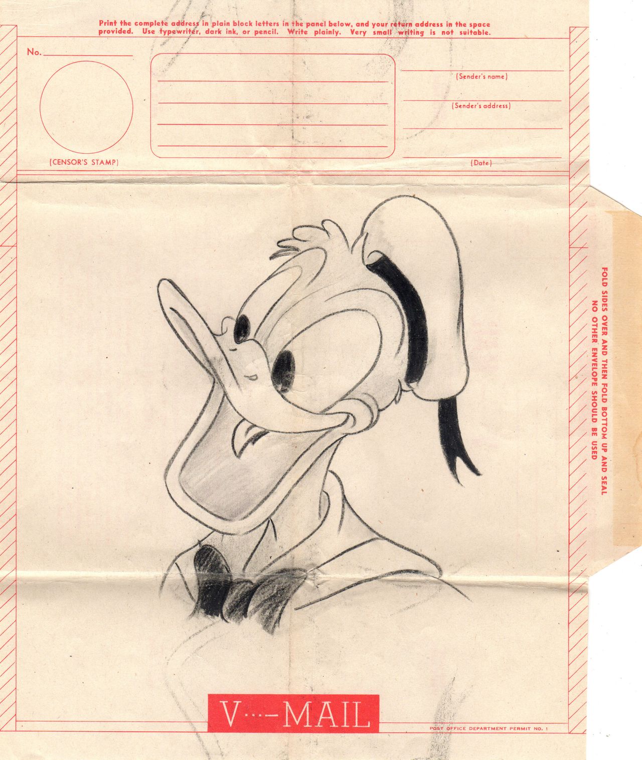 A drawing of Donald Duck done by Virginia Fleener.