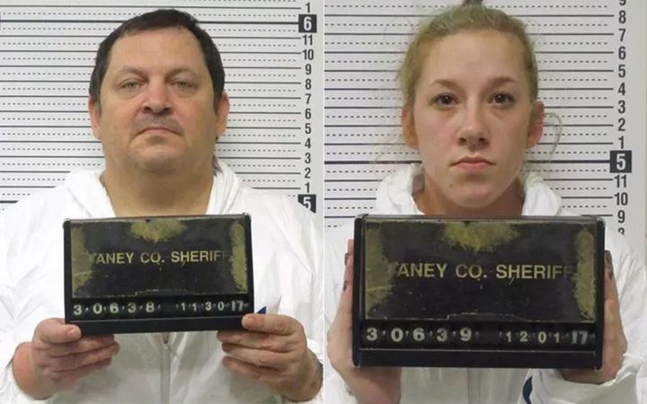 Aubrey Trail left and Bailey Boswell after their arrests in Missouri.