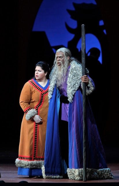 Leah Crocetto (Liu) and Soloman Howard (Timur) in Act I of <strong><em>Turandot</em></strong>