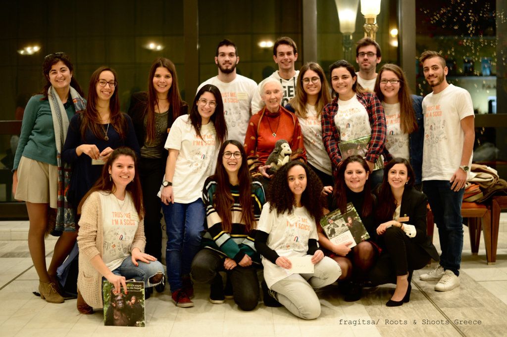 Dr Jane Goodall with the Roots_Shoots Greece team of coordinators and volunteers after her lecture in Athens Greece on December 15th 2016