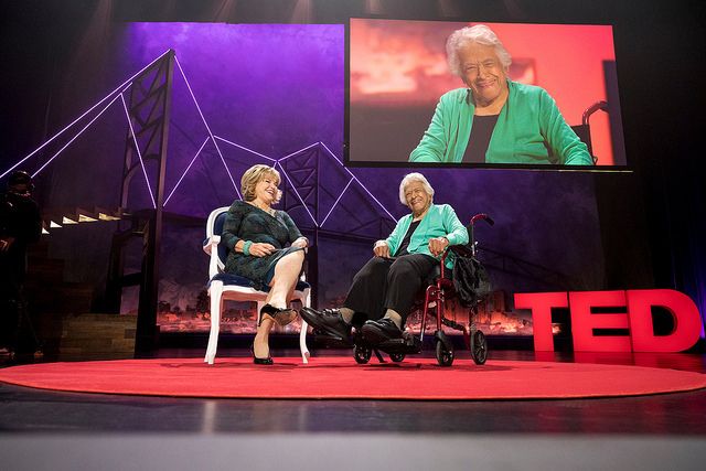 Leah Chase & Pat Mitchell speak at TEDWomen 2017 — Bridges, November 1-3, 2017, Orpheum Theatre, New Orleans, Louisiana.