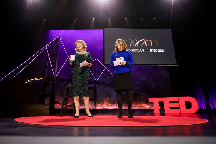 <p>Hosts Pat Mitchell & Kelly Stoetzel speak at TEDWomen 2017 — Bridges, November 1-3, 2017, Orpheum Theatre, New Orleans, Louisiana.</p>