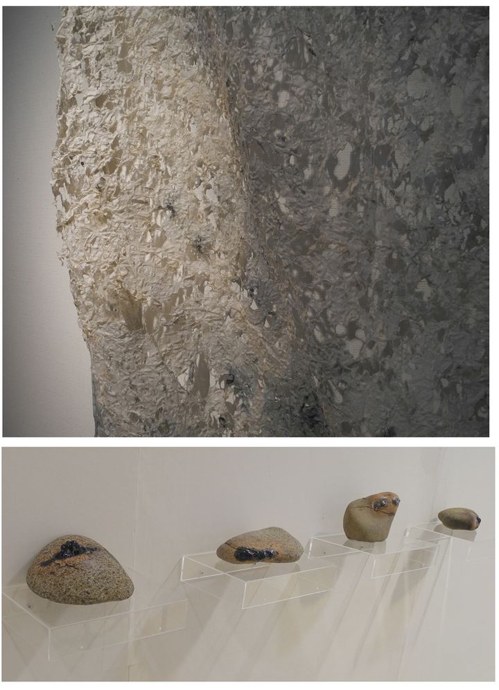 The art of Yasuhiro Shimakawa, paper detail (top), liguified rocks (bottom)