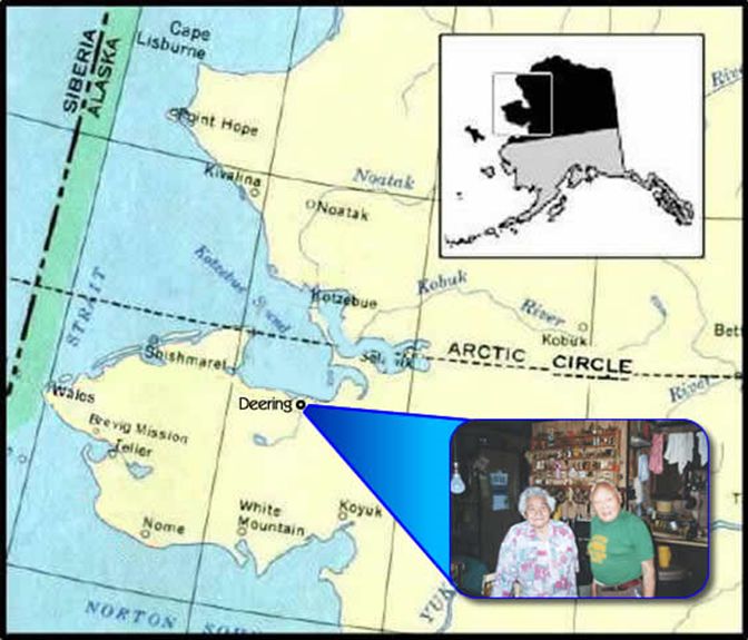 The Location of Deering, Alaska (517 miles northwest of Anchorage, Alaska)