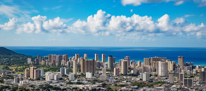 Aerial view of the Honolulu skyline.