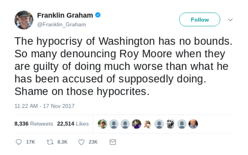 Welp, <a rel="nofollow" href="https://twitter.com/Franklin_Graham/status/931603580125097985?ref_src=twsrc%5Etfw" target="_bla