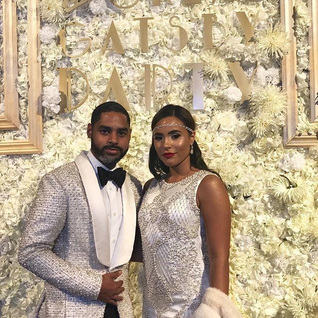 <p>Guy Wood Jr., founder of Billionaire New York and co-owner of Harlem Haberdashery, and his guest wearing custom Billionaire New York crystal tuxedo jacket and custom crystal fringe dress. </p>