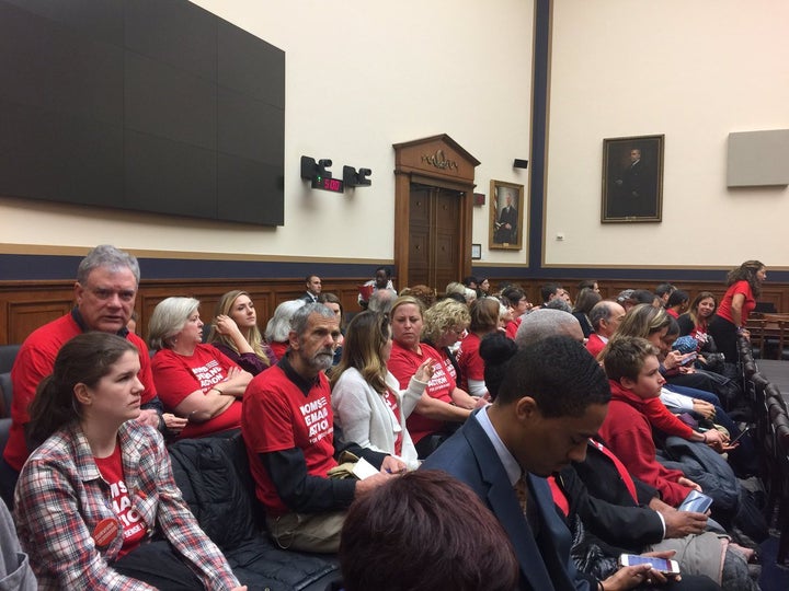 Members of the grassroots gun violence prevention group, Moms Demand Action for Gun Sense in America, pack the room for the House Judiciary Committee’s markup of the NRA’s Number One priority, H.R. 38 (”Concealed Carry Reciprocity Act of 2017”). The proposed federal law would gut state public safety laws designed to prevent dangerous individuals from carrying hidden, loaded guns in public. 