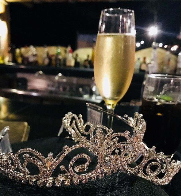 <p>Our birthday tiaras and bubbly</p>