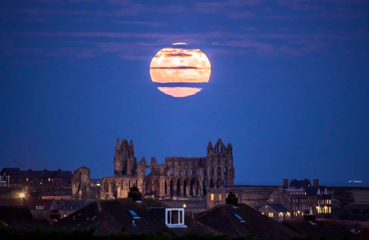 Supermoon above Whitby Abbey, Yorkshire
