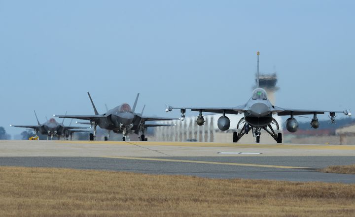 A handout photo of US Air Force jets at Kunsan Air Base, located at Gunsan Airport in South Korea, on December 3