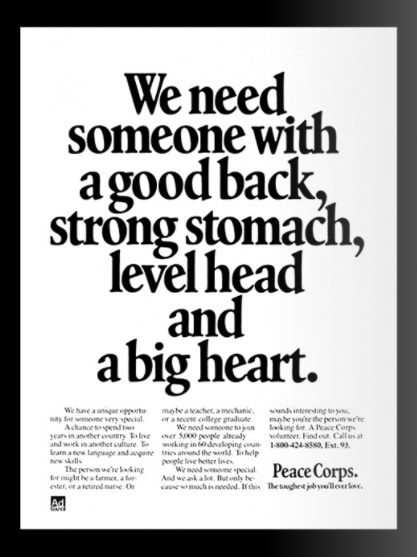 Image via <a rel="nofollow" href="https://www.adcouncil.org/Our-Campaigns/The-Classics/Peace-Corps" target="_blank">Ad Counci