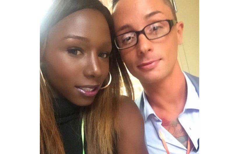 Daniella Carter (left) and Kristopher Sharp (right) pose for a selfie before co-hosting the True Colors Fund annual “State of