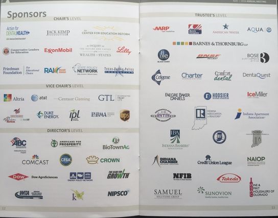 Sponsors at ALEC’s 2016 annual meeting in Indianapolis