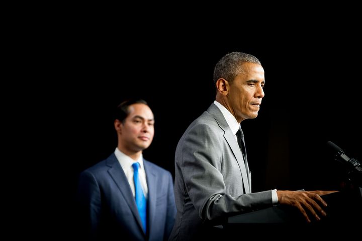 President Obama with Housing Secretary Julián Castro at the Department of Housing and Urban Development on July 31, 2014.
