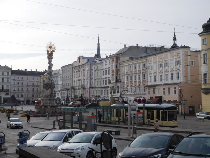 Linz main square with plague memorial