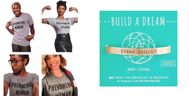 <p>Phenomenal Woman shirts and Dream Builder gold cuff bracelet. </p>
