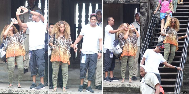 Jay-Z and Beyoncé visiting Buddhist temple Angkor Wat in Cambodia