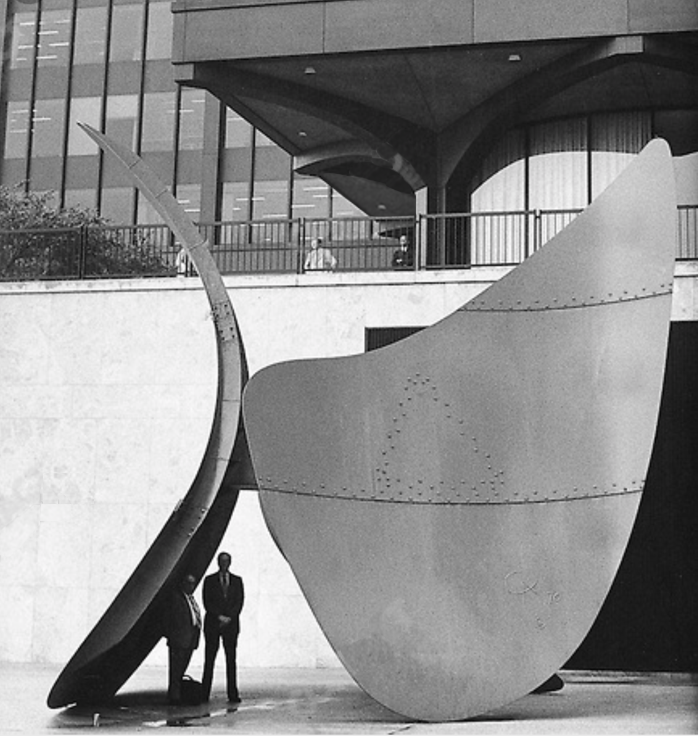 <p>Alexander Calder, <em>Bent Propeller,</em> 1970. Calder’s sculpture was made to resemble an airplane propeller before it was permanently installed at The World Trade Center in Manhattan. It was ironically destroyed in the carnage of planes flown into the Twin Towers.</p>