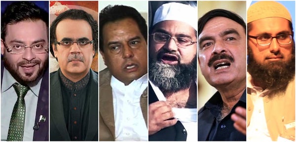 <p>From L to R: Televangelist Aamir Liaquat, TV Anchor Dr. Shahid Masood, Pakistani Parliamentarian Capt (R) Mohammed Safdar, Cleric Allama Tahir Ashrafi, Parliamentarian Sheikh Rasheed Ahmad, Mr. Ali Tariq. Despite disturbing extremist views, all have access to American youth. </p>