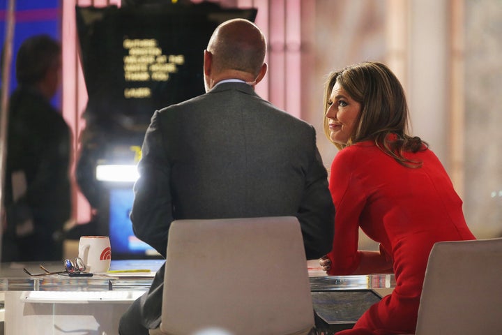 Hosts Matt Lauer and Savannah Guthrie on the set of NBC's "Today" show at Rockefeller Plaza on Nov. 17. Lauer was fired last week over sexual misconduct allegations.