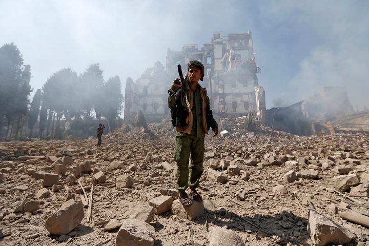 Saudi-led warplanes targeted the presidential palace in the Yemeni capital of Sana'a, held by Houthi rebel forces, in a Dec. 5 air strike.