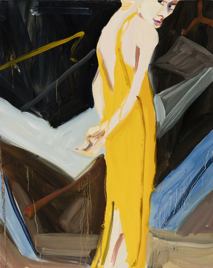 Chantal Joffe, Yellow Evening Dress, 2016, Oil on board, 50 x 40 cm (19.69 x 15.75 in). 