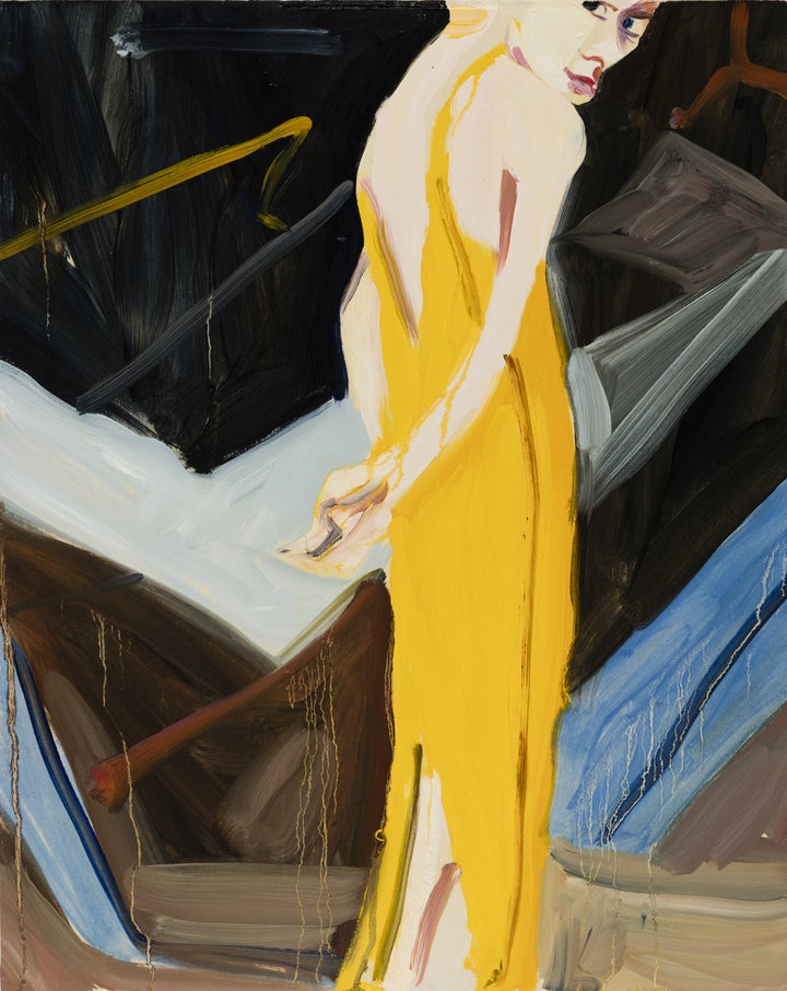 Chantal Joffe, Yellow Evening Dress, 2016, Oil on board, 50 x 40 cm (19.69 x 15.75 in).