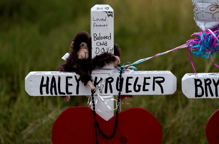 Homemade crosses honor the victims of the Nov. 5 shooting at First Baptist Church in Sutherland Springs, Texas. 