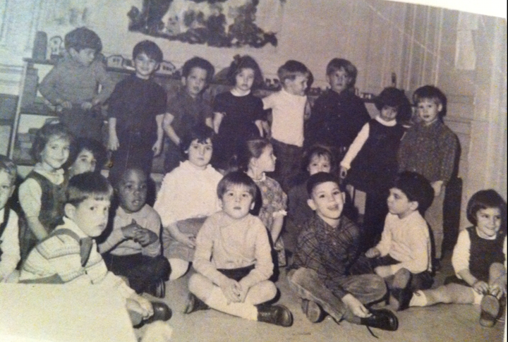 Our nursery school photo. Dan is standing on the far right and I am sitting on the far right.