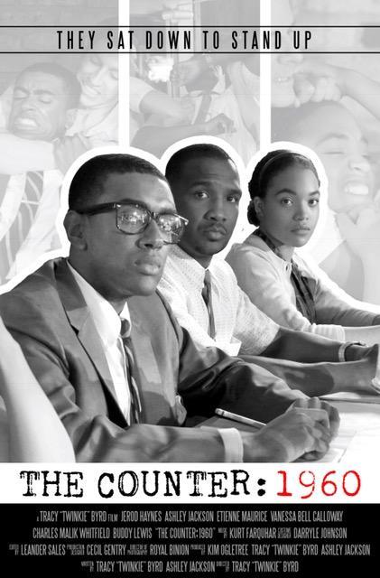 “The Counter: 1960” film poster featuring lead actors from right to left: Ashley Jackson, Jerod Haynes, and Etienne Maurice.