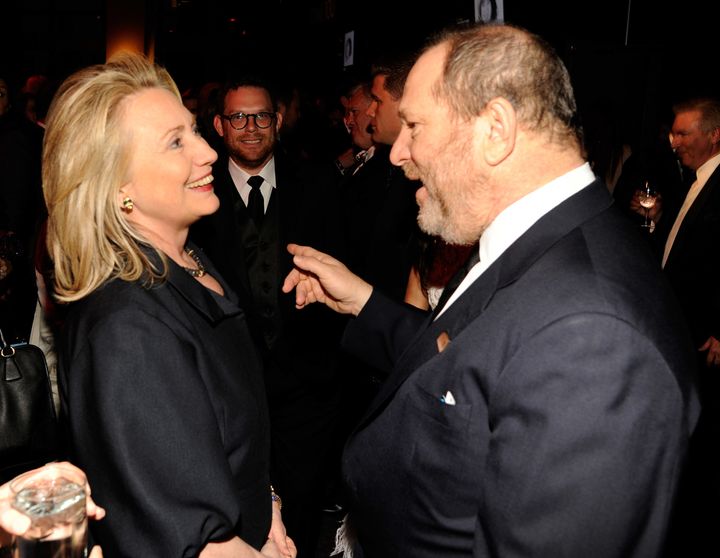 Hillary Clinton and Harvey Weinstein chat at a Lincoln Center gala in New York in 2012.