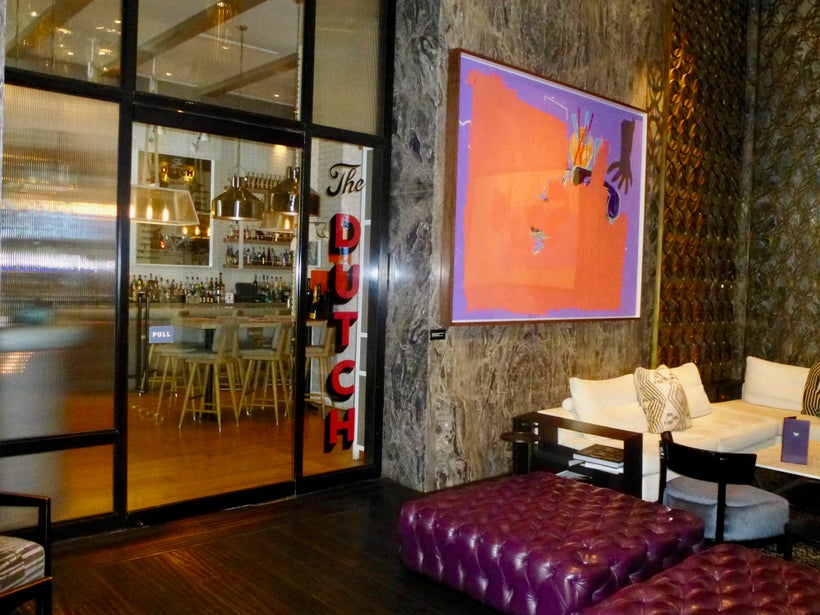 Works by Andy Warhol, Jean-Michel Basquiat and Salvador Dali are just outside The Dutch at the W, South Beach hotel.